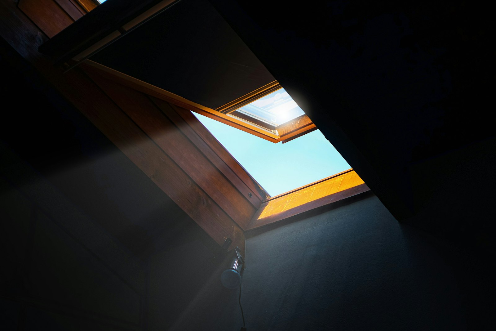 Light shining down through a skylight